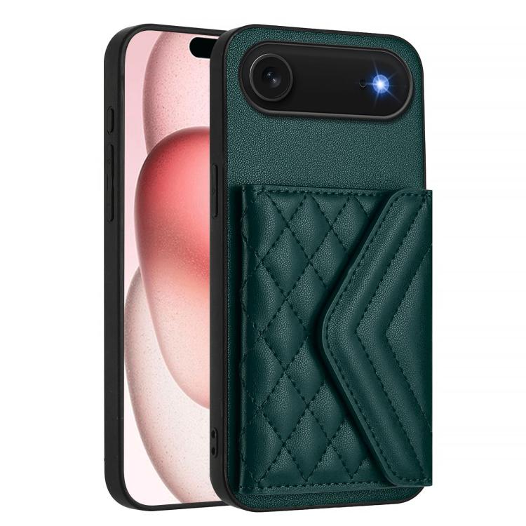 For iPhone Air Rhombic Texture Card Bag RFID Phone Case with Long Lanyard