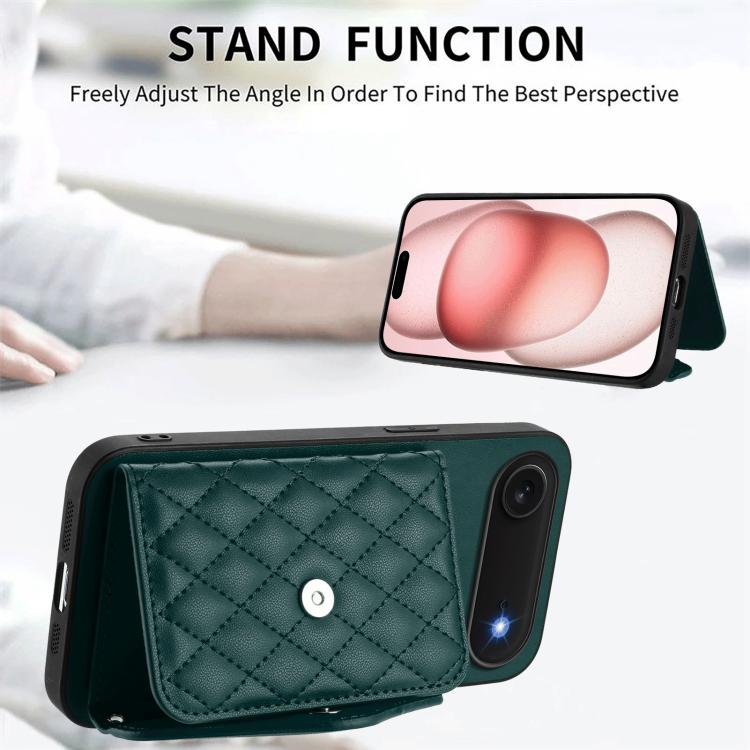For iPhone Air Rhombic Texture Card Bag RFID Phone Case with Long Lanyard