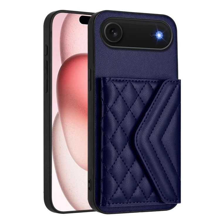 For iPhone Air Rhombic Texture Card Bag RFID Phone Case with Long Lanyard