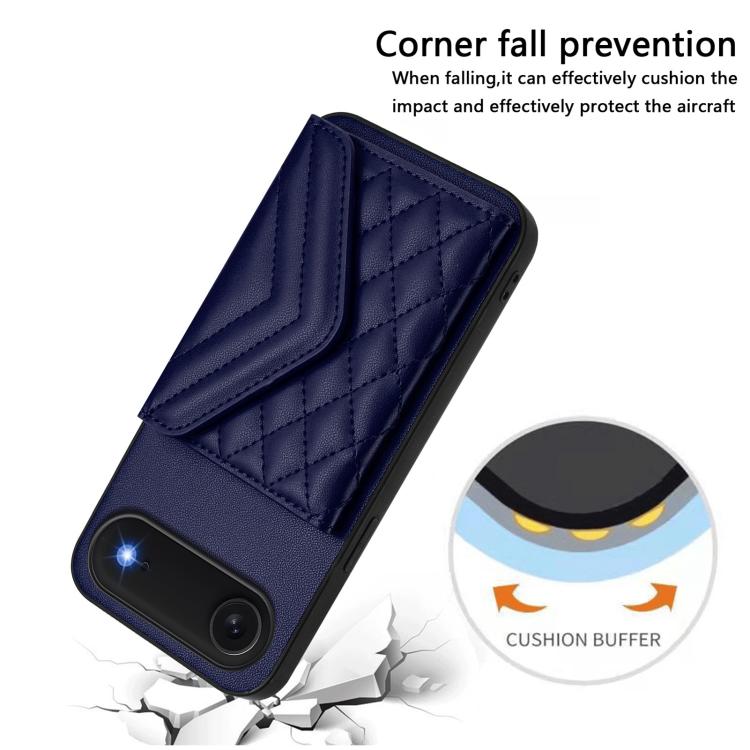 For iPhone Air Rhombic Texture Card Bag RFID Phone Case with Long Lanyard