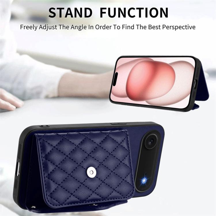 For iPhone Air Rhombic Texture Card Bag RFID Phone Case with Long Lanyard