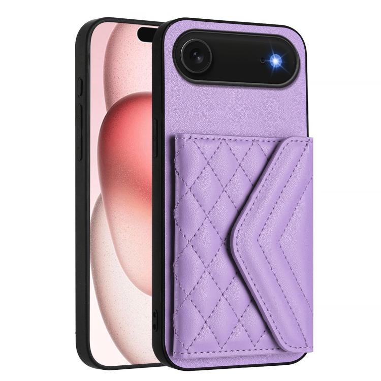 For iPhone Air Rhombic Texture Card Bag RFID Phone Case with Long Lanyard