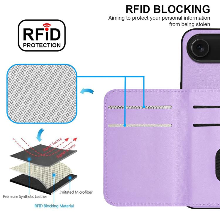 For iPhone Air Rhombic Texture Card Bag RFID Phone Case with Long Lanyard