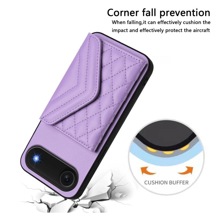 For iPhone Air Rhombic Texture Card Bag RFID Phone Case with Long Lanyard