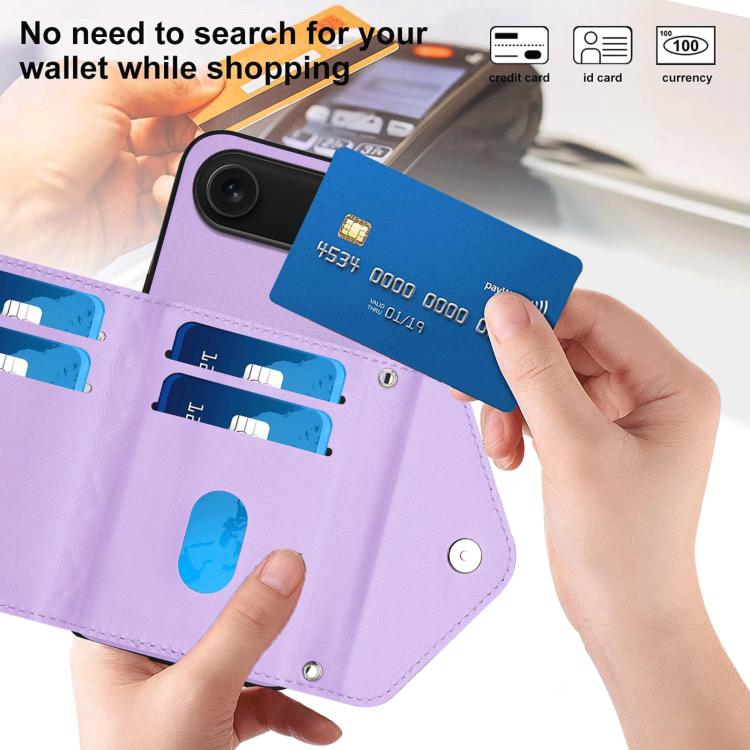 For iPhone Air Rhombic Texture Card Bag RFID Phone Case with Long Lanyard