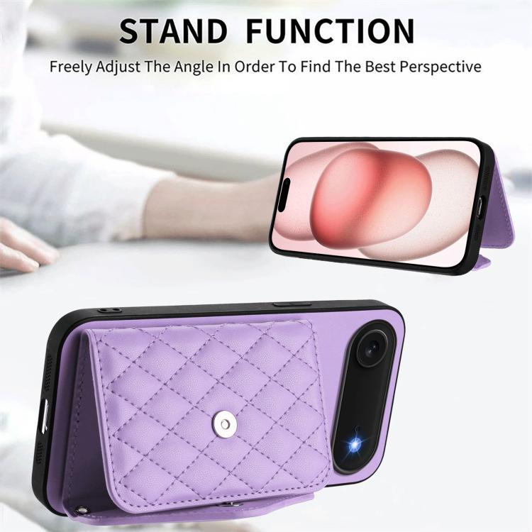 For iPhone Air Rhombic Texture Card Bag RFID Phone Case with Long Lanyard