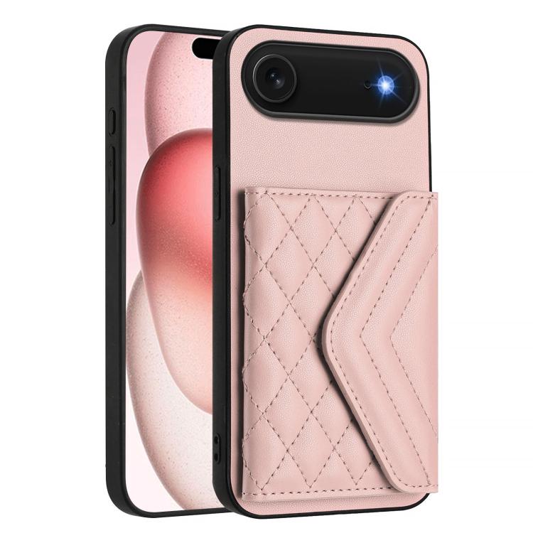 For iPhone Air Rhombic Texture Card Bag RFID Phone Case with Long Lanyard
