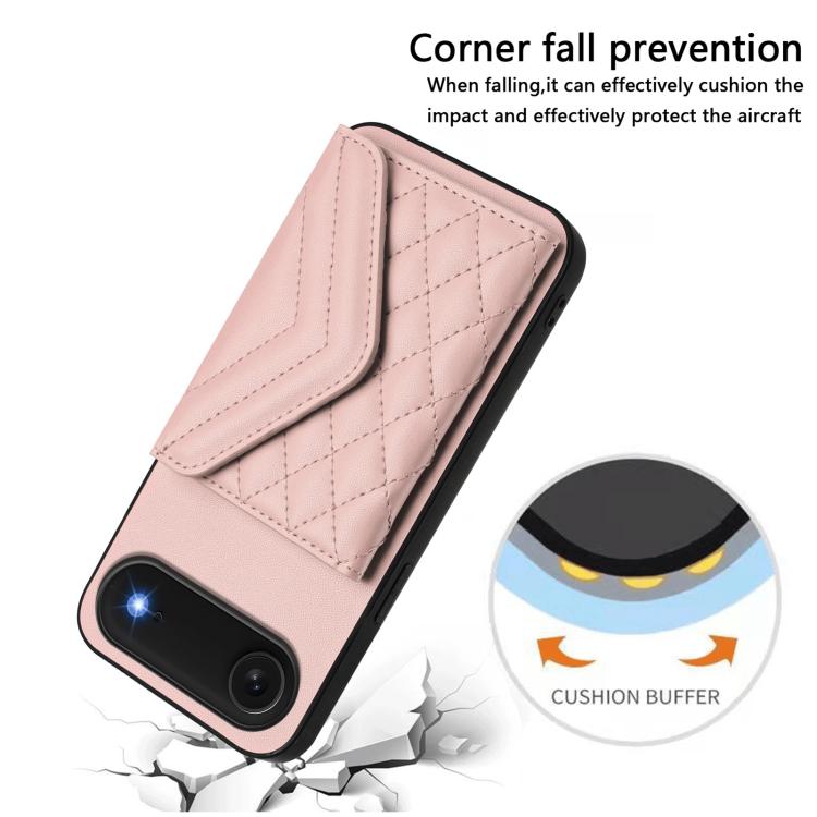 For iPhone Air Rhombic Texture Card Bag RFID Phone Case with Long Lanyard