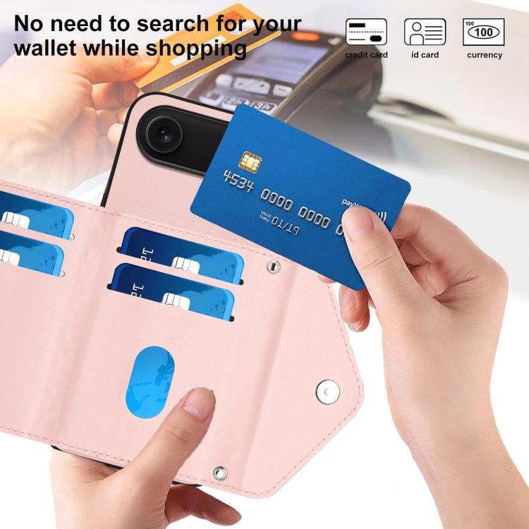 For iPhone Air Rhombic Texture Card Bag RFID Phone Case with Long Lanyard