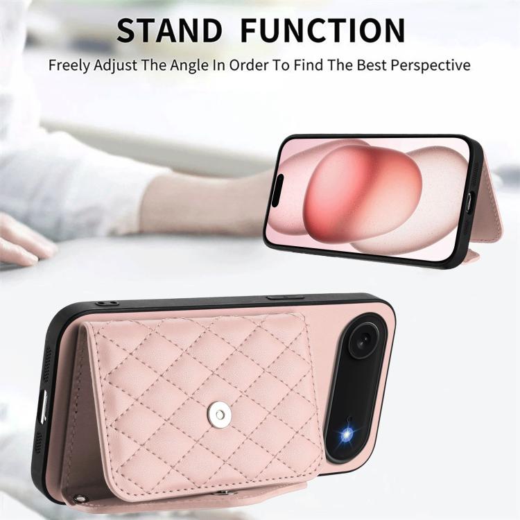 For iPhone Air Rhombic Texture Card Bag RFID Phone Case with Long Lanyard