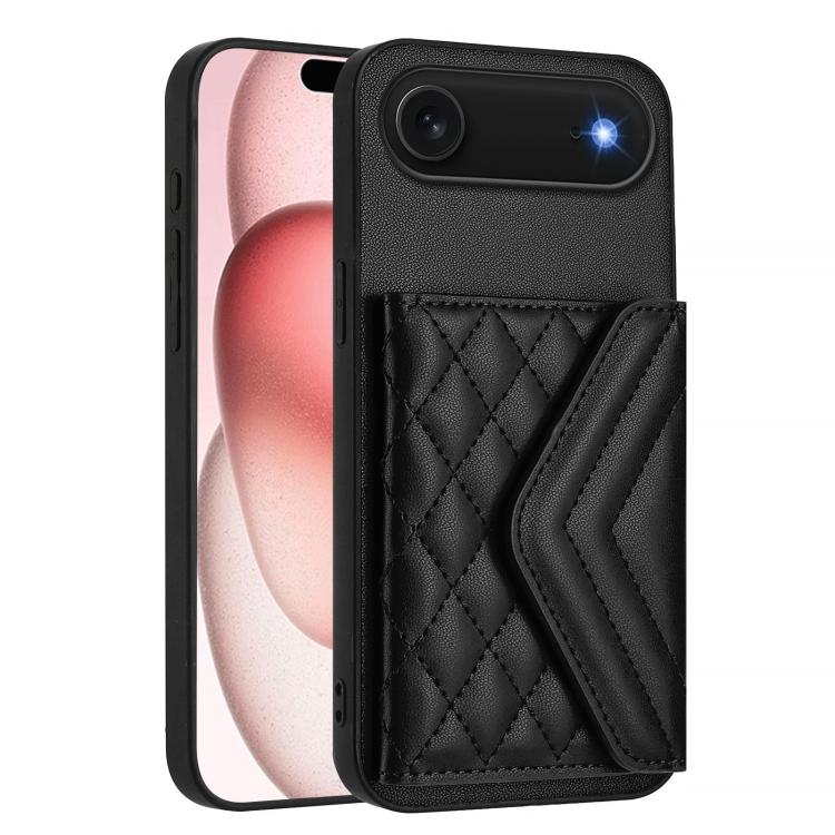 For iPhone Air Rhombic Texture Card Bag RFID Phone Case with Long Lanyard