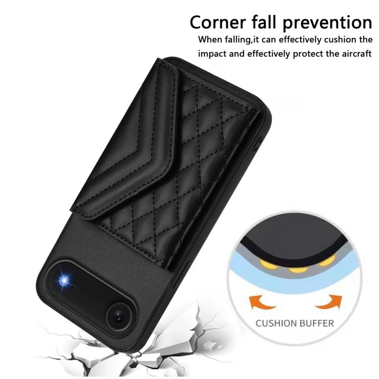 For iPhone Air Rhombic Texture Card Bag RFID Phone Case with Long Lanyard