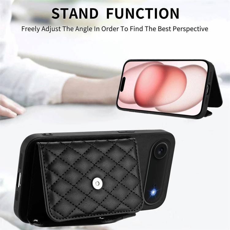 For iPhone Air Rhombic Texture Card Bag RFID Phone Case with Long Lanyard