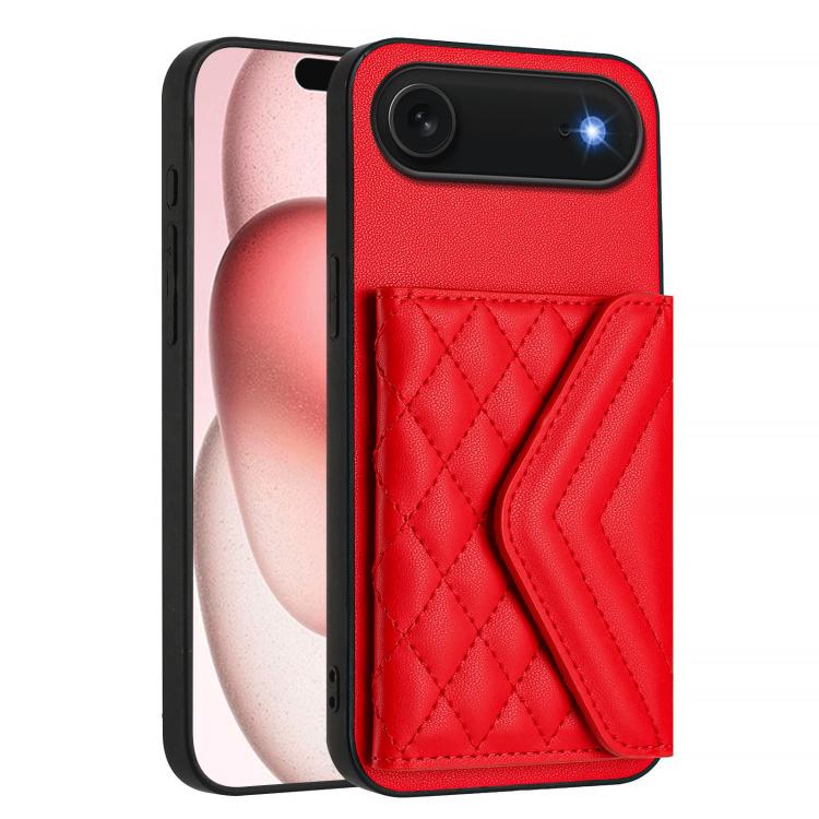 For iPhone Air Rhombic Texture Card Bag RFID Phone Case with Long Lanyard