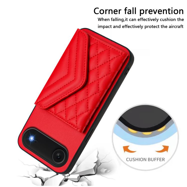 For iPhone Air Rhombic Texture Card Bag RFID Phone Case with Long Lanyard