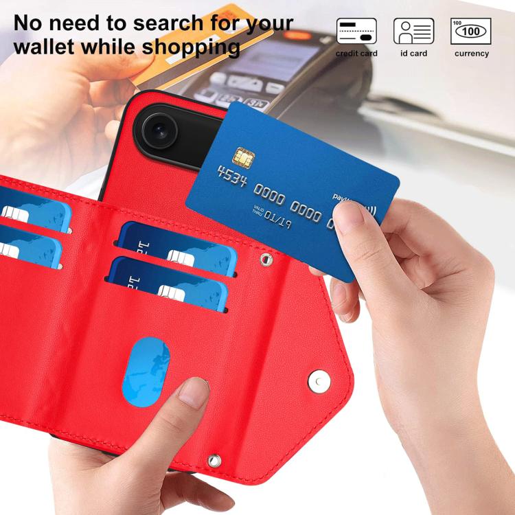 For iPhone Air Rhombic Texture Card Bag RFID Phone Case with Long Lanyard