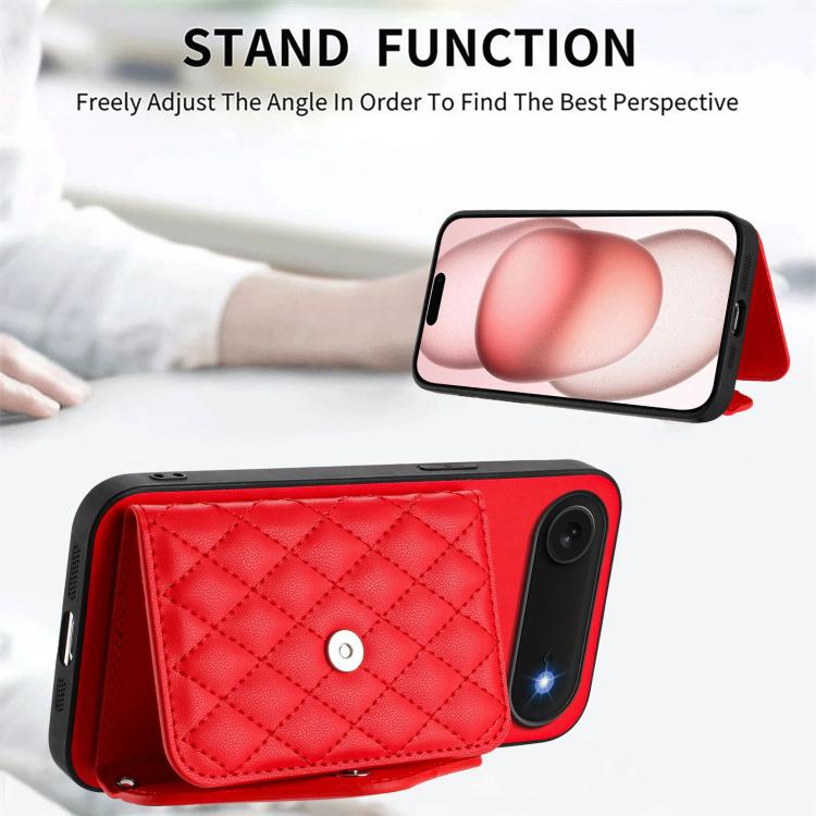 For iPhone Air Rhombic Texture Card Bag RFID Phone Case with Long Lanyard