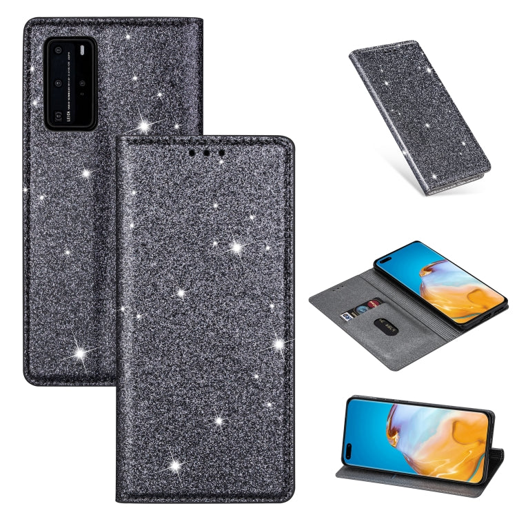 For Huawei P40 Ultrathin Glitter Magnetic Horizontal Flip Leather Case with Holder & Card Slots