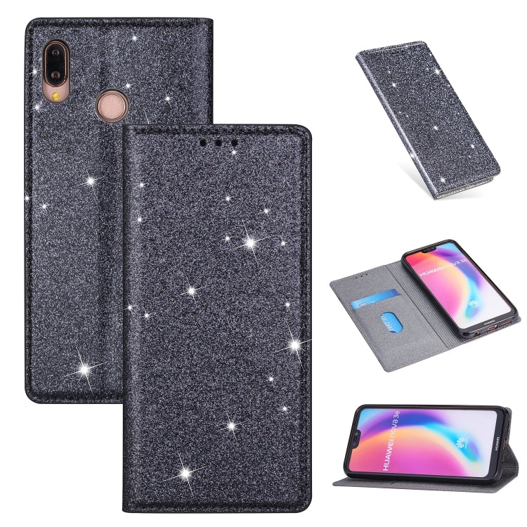 For Huawei P20 Lite Ultrathin Glitter Magnetic Horizontal Flip Leather Case with Holder & Card Slots