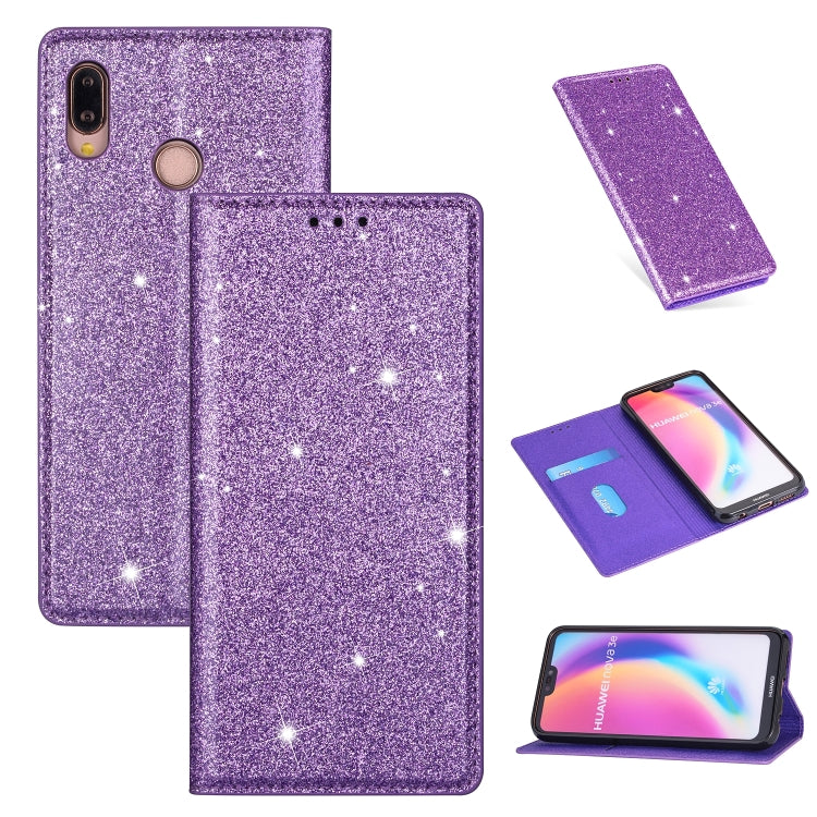 For Huawei P20 Lite Ultrathin Glitter Magnetic Horizontal Flip Leather Case with Holder & Card Slots