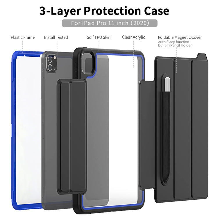 For iPad Pro 11 (2020) / (2018) Acrylic + TPU Horizontal Flip Smart Leather Tablet Case with Three-folding Holder & Pen Slot & Wake-up / Sleep Function