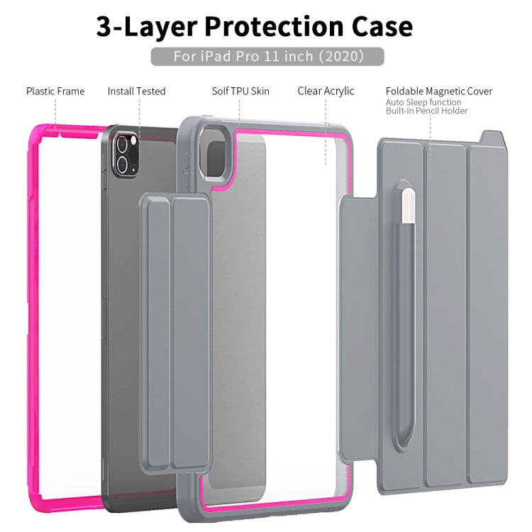 For iPad Pro 11 (2020) / (2018) Acrylic + TPU Horizontal Flip Smart Leather Tablet Case with Three-folding Holder & Pen Slot & Wake-up / Sleep Function