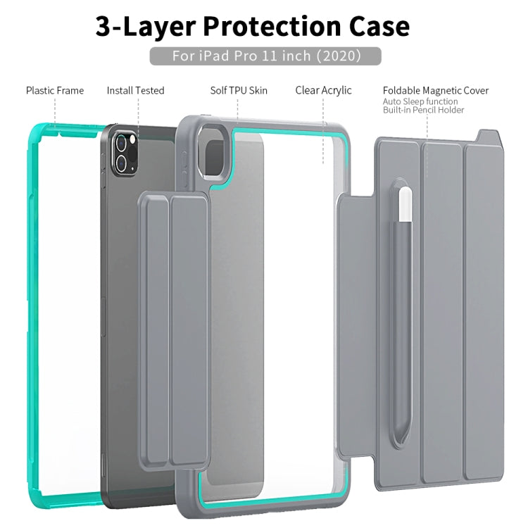 For iPad Pro 11 (2020) / (2018) Acrylic + TPU Horizontal Flip Smart Leather Tablet Case with Three-folding Holder & Pen Slot & Wake-up / Sleep Function