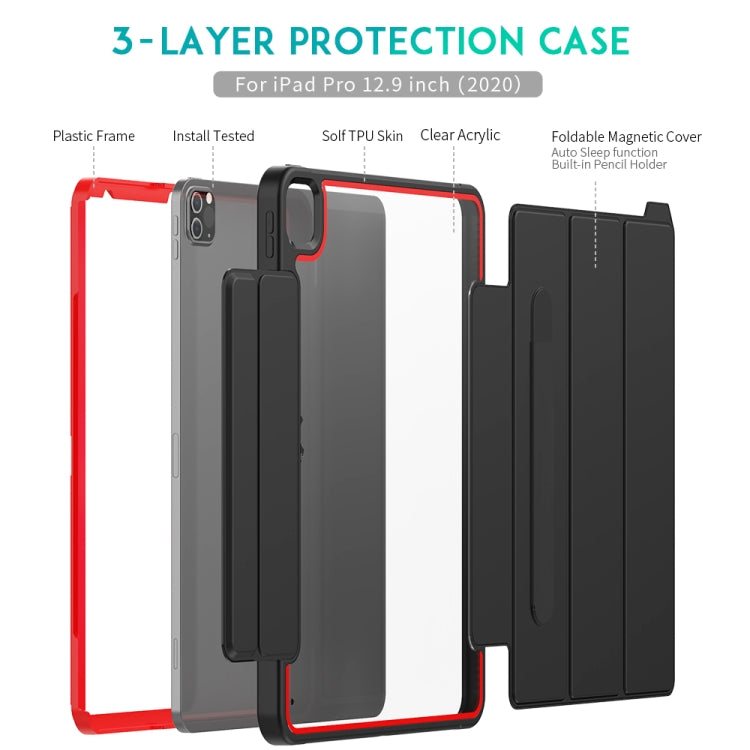 For iPad Pro 12.9 (2020) / (2018) Acrylic + TPU Horizontal Flip Smart Leather Tablet Case with Three-folding Holder & Pen Slot & Wake-up / Sleep Function