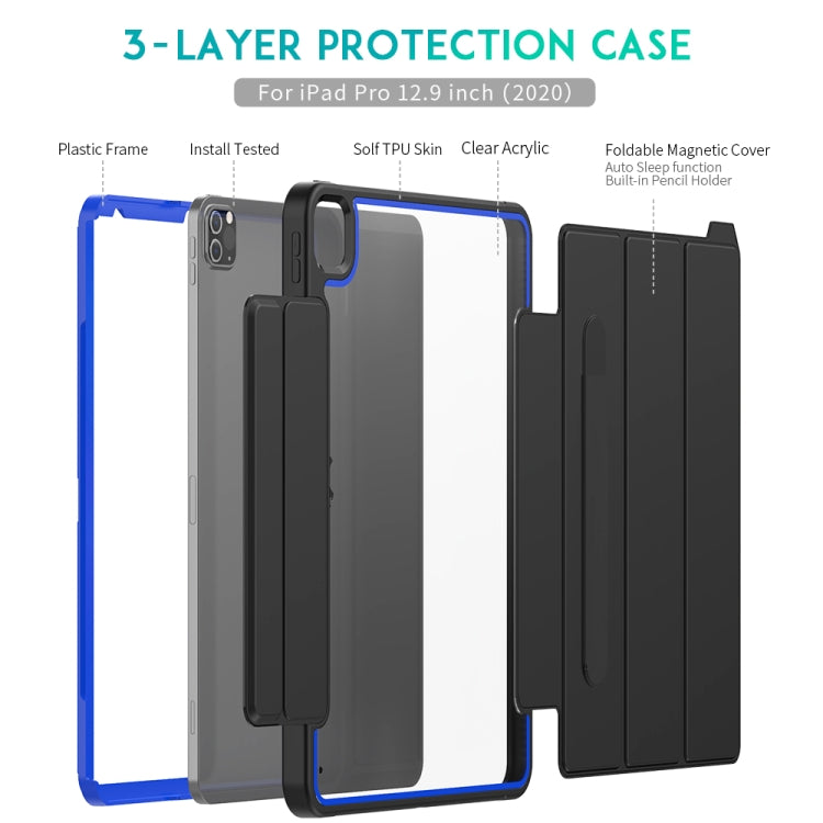 For iPad Pro 12.9 (2020) / (2018) Acrylic + TPU Horizontal Flip Smart Leather Tablet Case with Three-folding Holder & Pen Slot & Wake-up / Sleep Function