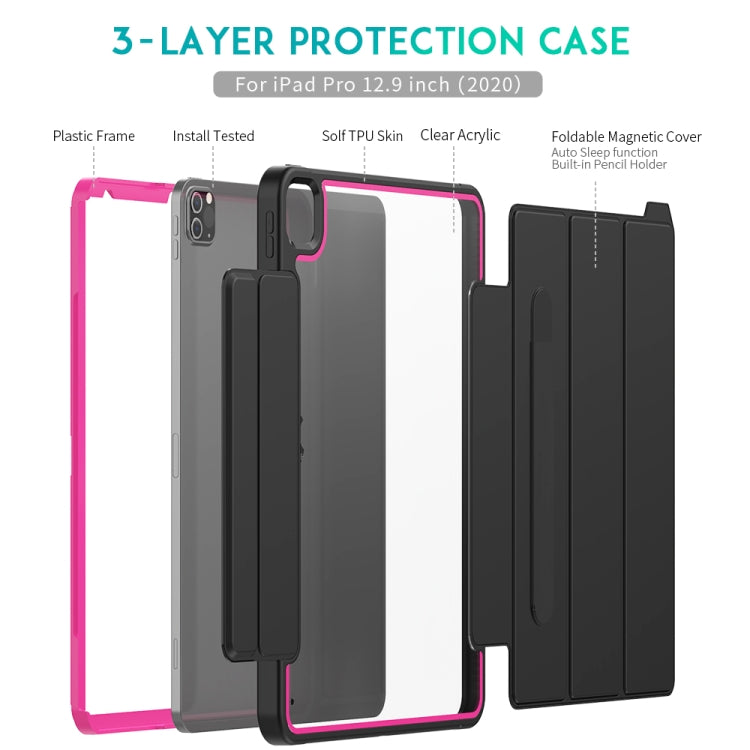 For iPad Pro 12.9 (2020) / (2018) Acrylic + TPU Horizontal Flip Smart Leather Tablet Case with Three-folding Holder & Pen Slot & Wake-up / Sleep Function