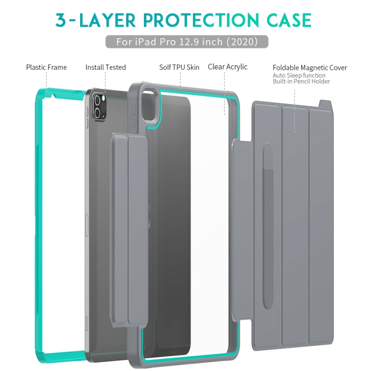 For iPad Pro 12.9 (2020) / (2018) Acrylic + TPU Horizontal Flip Smart Leather Tablet Case with Three-folding Holder & Pen Slot & Wake-up / Sleep Function