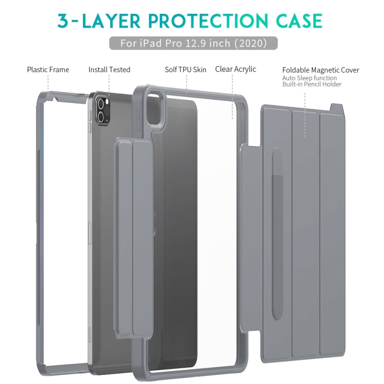For iPad Pro 12.9 (2020) / (2018) Acrylic + TPU Horizontal Flip Smart Leather Tablet Case with Three-folding Holder & Pen Slot & Wake-up / Sleep Function