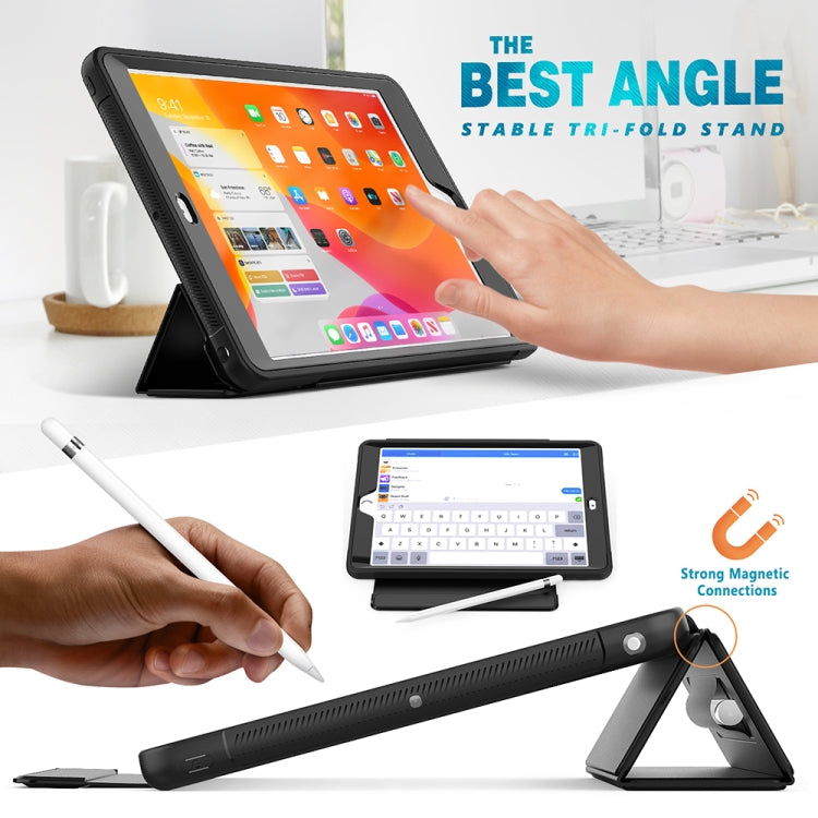 For iPad 10.2 / Air (2019) Acrylic + TPU Horizontal Flip Smart Leather Case with Three-folding Holder & Pen Slot & Wake-up / Sleep Function