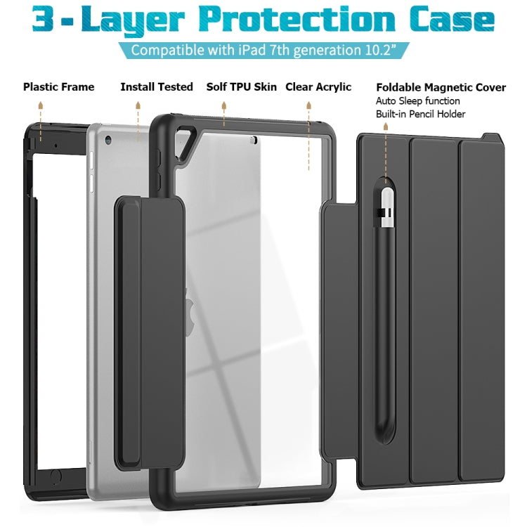For iPad 10.2 / Air (2019) Acrylic + TPU Horizontal Flip Smart Leather Case with Three-folding Holder & Pen Slot & Wake-up / Sleep Function