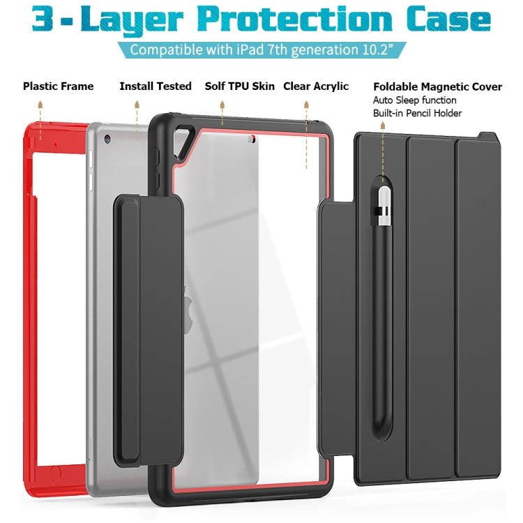 For iPad 10.2 / Air (2019) Acrylic + TPU Horizontal Flip Smart Leather Case with Three-folding Holder & Pen Slot & Wake-up / Sleep Function