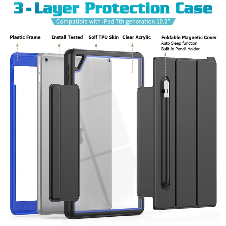For iPad 10.2 / Air (2019) Acrylic + TPU Horizontal Flip Smart Leather Case with Three-folding Holder & Pen Slot & Wake-up / Sleep Function