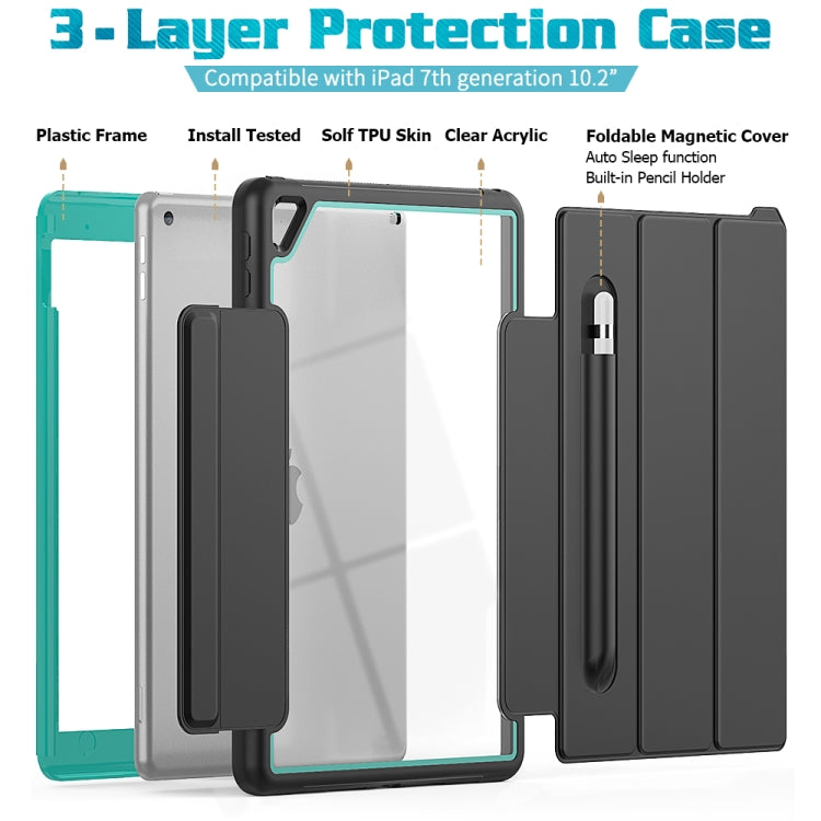 For iPad 10.2 / Air (2019) Acrylic + TPU Horizontal Flip Smart Leather Case with Three-folding Holder & Pen Slot & Wake-up / Sleep Function
