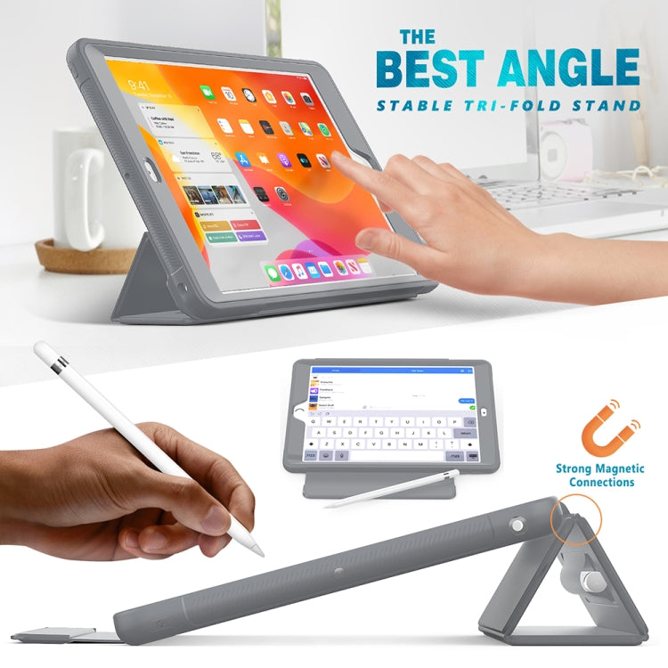 For iPad 10.2 / Air (2019) Acrylic + TPU Horizontal Flip Smart Leather Case with Three-folding Holder & Pen Slot & Wake-up / Sleep Function