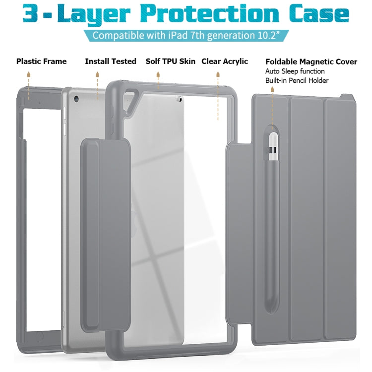 For iPad 10.2 / Air (2019) Acrylic + TPU Horizontal Flip Smart Leather Case with Three-folding Holder & Pen Slot & Wake-up / Sleep Function