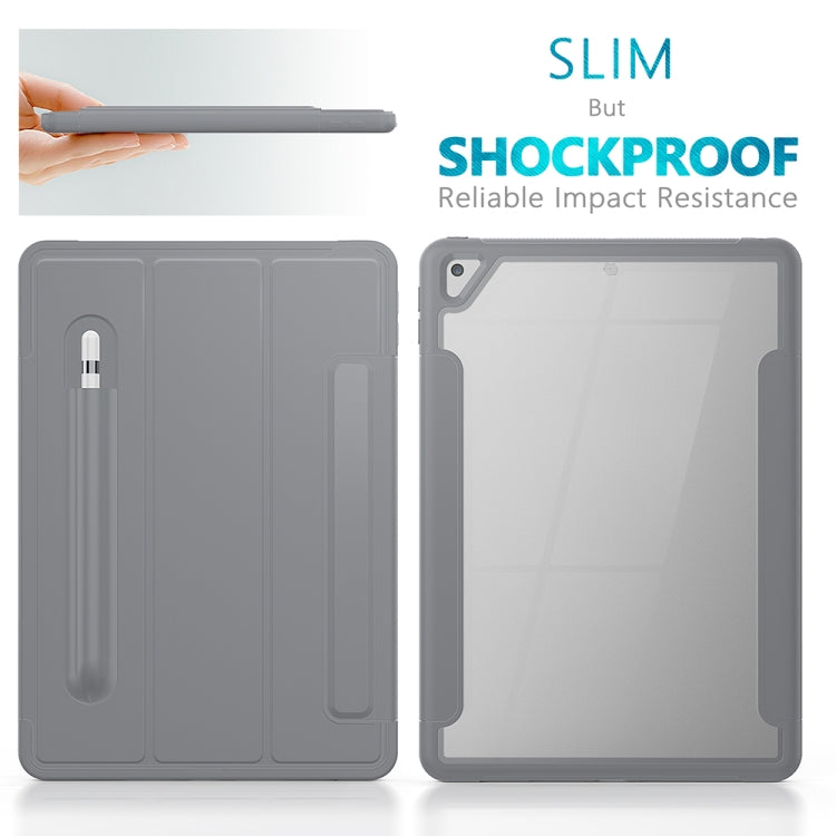 For iPad 10.2 / Air (2019) Acrylic + TPU Horizontal Flip Smart Leather Case with Three-folding Holder & Pen Slot & Wake-up / Sleep Function
