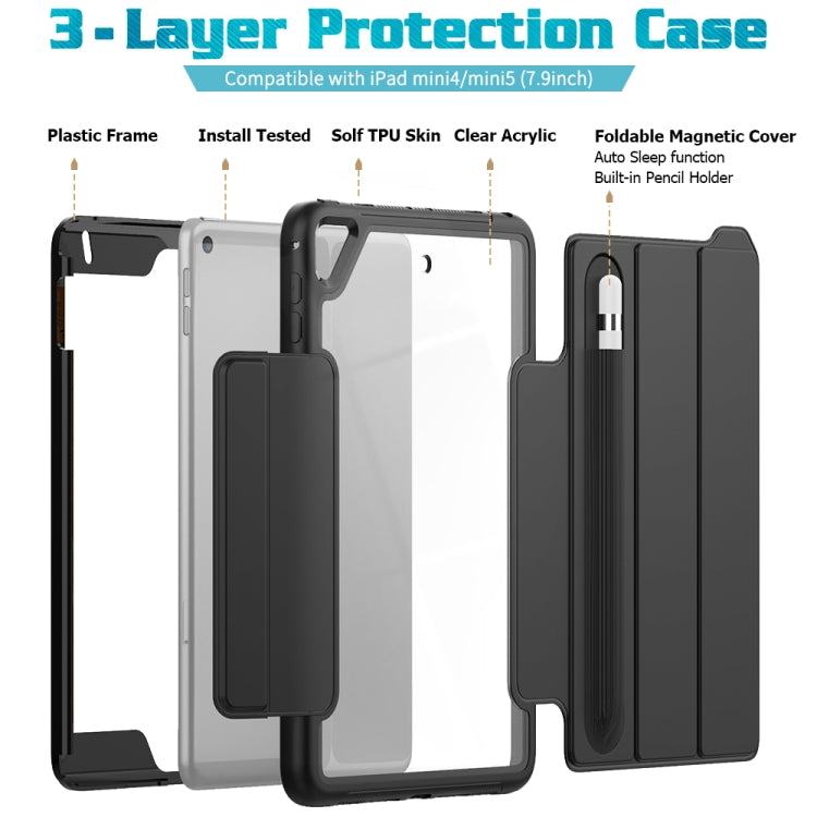 For iPad Mini 5 / 4 Acrylic + TPU Horizontal Flip Smart Leather Case with Three-folding Holder & Pen Slot & Wake-up / Sleep Function