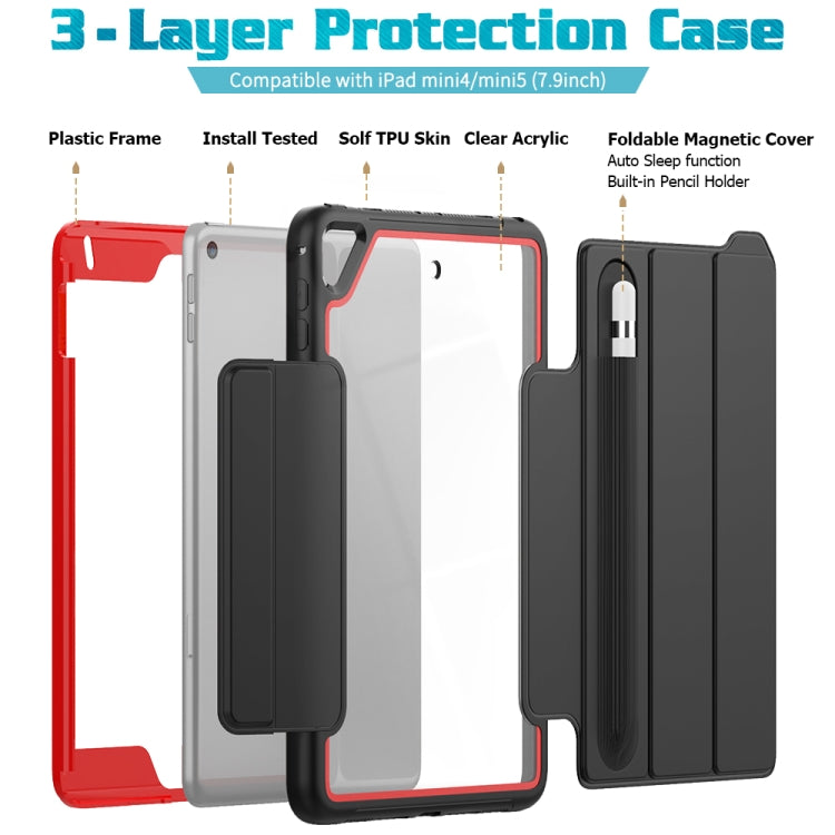For iPad Mini 5 / 4 Acrylic + TPU Horizontal Flip Smart Leather Case with Three-folding Holder & Pen Slot & Wake-up / Sleep Function