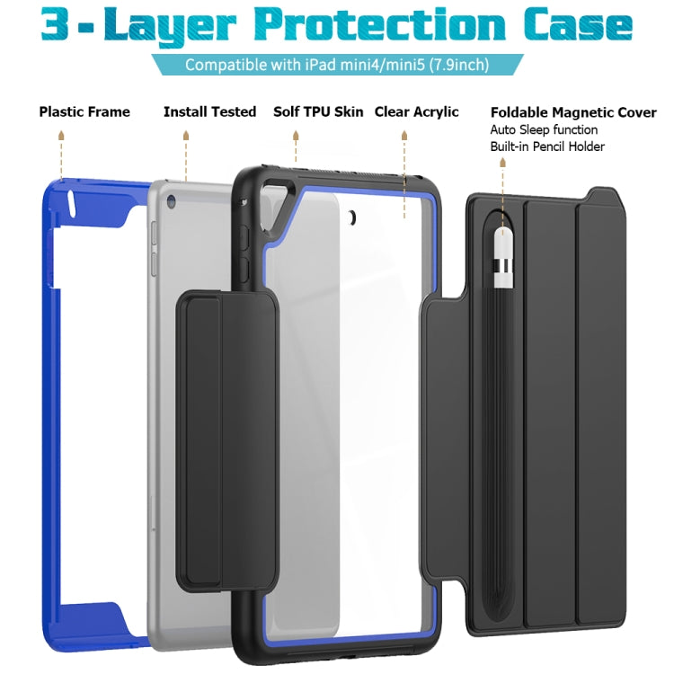 For iPad Mini 5 / 4 Acrylic + TPU Horizontal Flip Smart Leather Case with Three-folding Holder & Pen Slot & Wake-up / Sleep Function