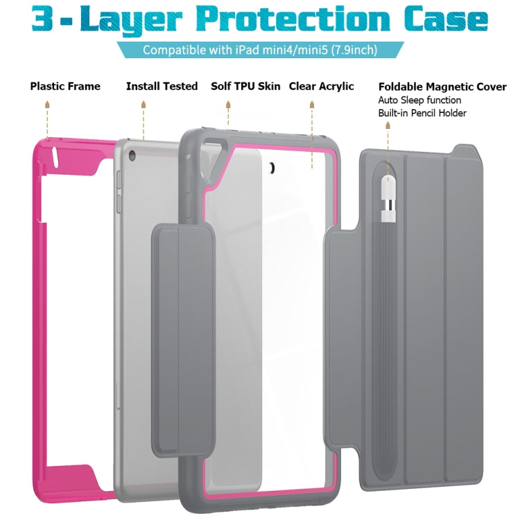 For iPad Mini 5 / 4 Acrylic + TPU Horizontal Flip Smart Leather Case with Three-folding Holder & Pen Slot & Wake-up / Sleep Function