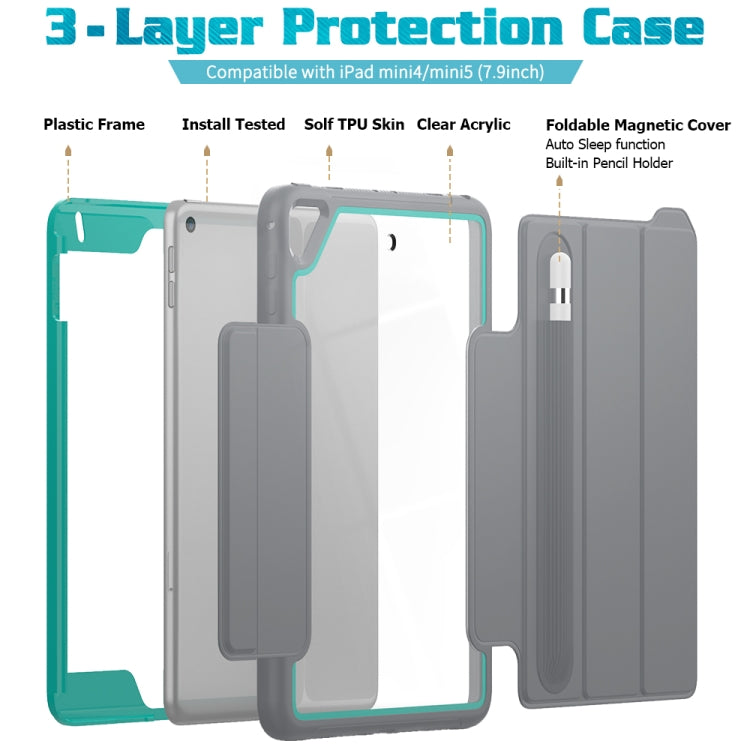 For iPad Mini 5 / 4 Acrylic + TPU Horizontal Flip Smart Leather Case with Three-folding Holder & Pen Slot & Wake-up / Sleep Function