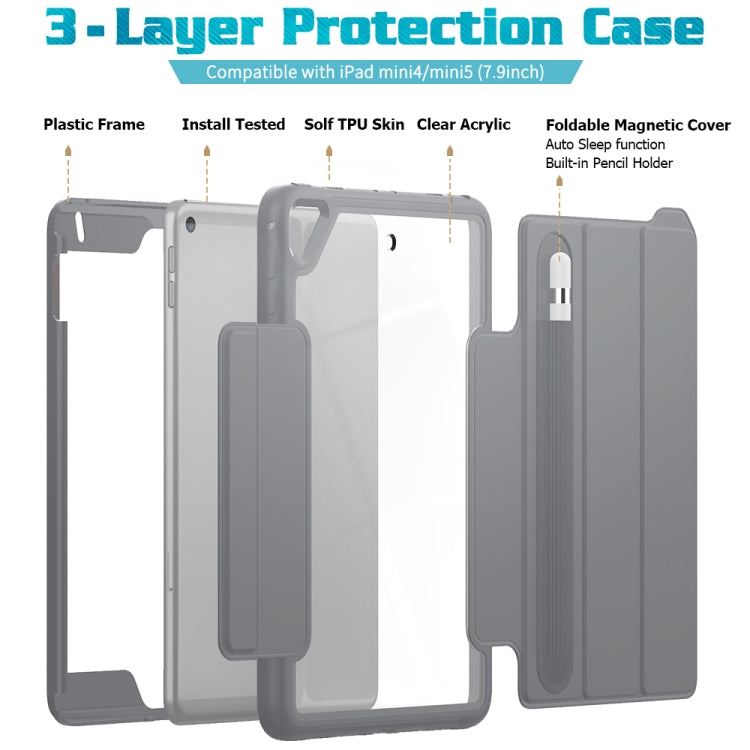 For iPad Mini 5 / 4 Acrylic + TPU Horizontal Flip Smart Leather Case with Three-folding Holder & Pen Slot & Wake-up / Sleep Function