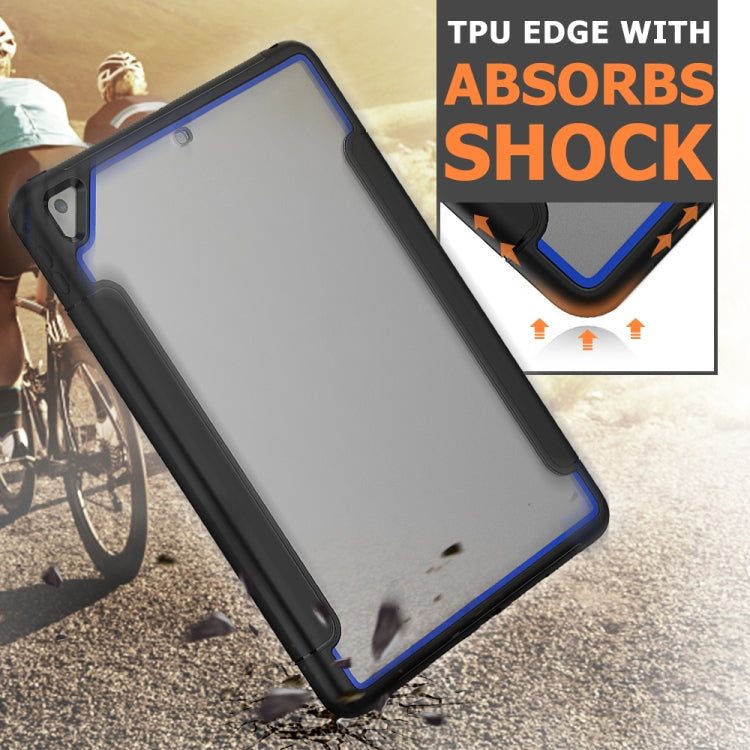 For iPad Air 2 / Air / 9.7 (2018 & 2017) Acrylic + TPU Horizontal Flip Smart Leather Case with Three-folding Holder & Pen Slot & Wake-up / Sleep Function