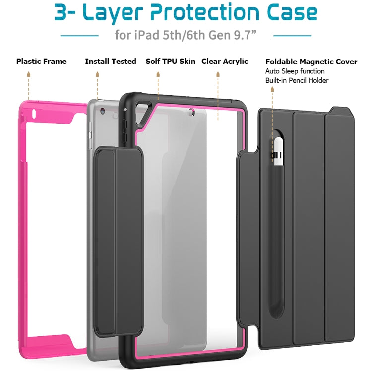 For iPad Air 2 / Air / 9.7 (2018 & 2017) Acrylic + TPU Horizontal Flip Smart Leather Case with Three-folding Holder & Pen Slot & Wake-up / Sleep Function