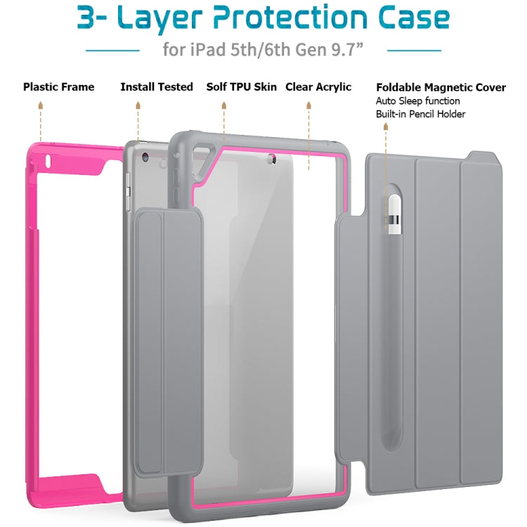 For iPad Air 2 / Air / 9.7 (2018 & 2017) Acrylic + TPU Horizontal Flip Smart Leather Case with Three-folding Holder & Pen Slot & Wake-up / Sleep Function