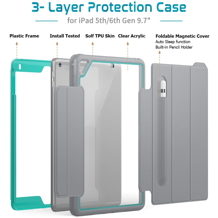 For iPad Air 2 / Air / 9.7 (2018 & 2017) Acrylic + TPU Horizontal Flip Smart Leather Case with Three-folding Holder & Pen Slot & Wake-up / Sleep Function
